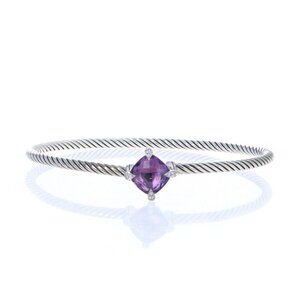 David Yurman Chatelaine Amethyst Diamond Bangle Bracelet 6 3/4" Sterling Silver